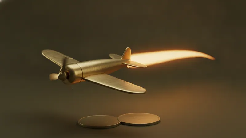 Pervaneli altın uçak modeli ve arkasında yükselen ışık izi: Aviator FreeFly kampanyası