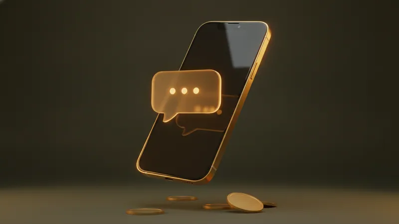 Önünde parlayan konuşma balonu beliren akıllı telefon: SMS ile aktivasyon kampanyası