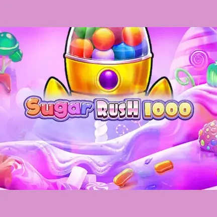 Sugar Rush 1000 slot oyunu kapak görseli, renkli şeker topları
