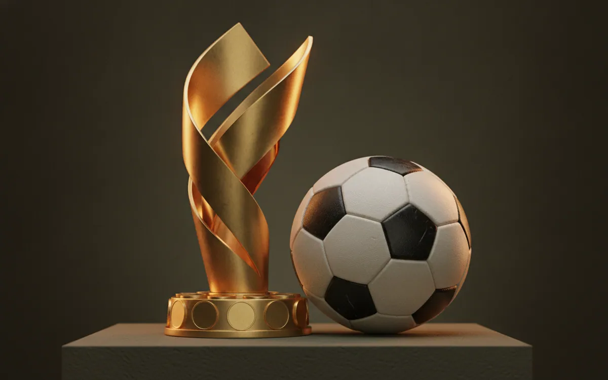 Kürsüde altın lig kupası ve futbol topu