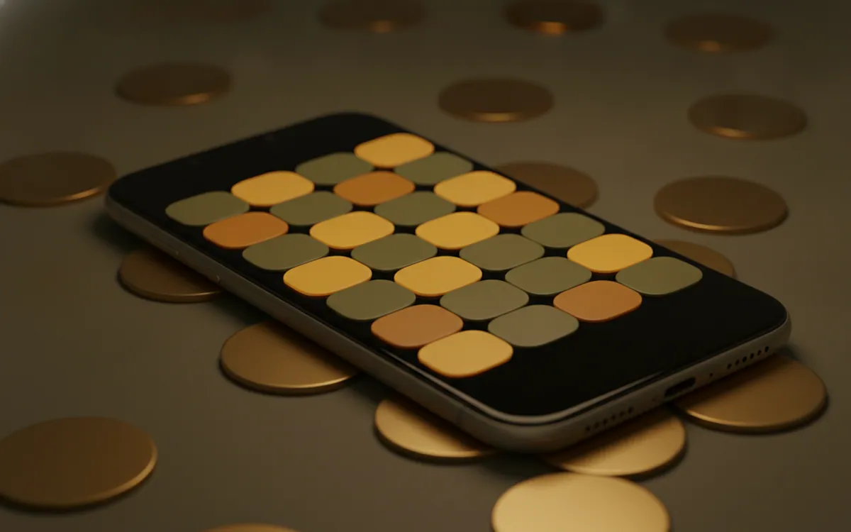 Amber ve zeytin renkli kutucuk ızgarası gösteren telefon